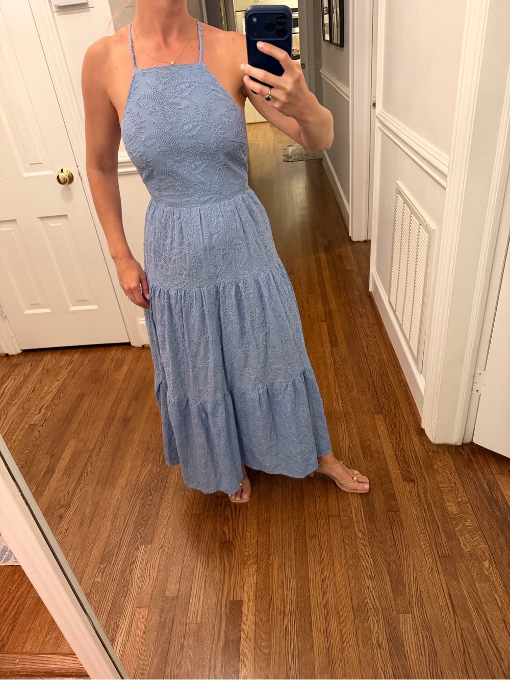 MINKPINK Light Blue Halter Backless Tiered Maxi Dress